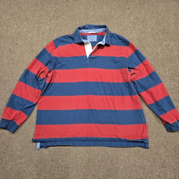 L.L. Bean Other - LL Bean Rugby Shirt Mens XL Red Blue Striped Cotton Long Sleeve Preppy Outdoor